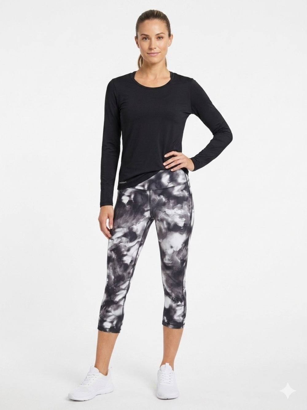 Marika Sport Tie Dye Leggings Black White High Rise Size M 8-10